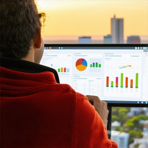 Person analyzing local SEO and AI data with Durham cityscape