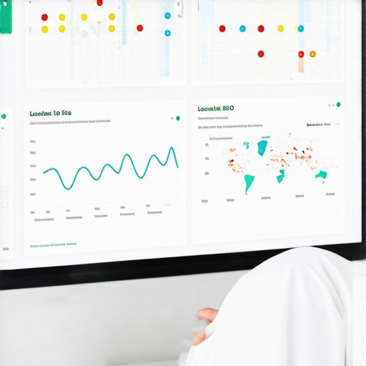 Person reviewing local SEO analytics on a laptop with charts and maps