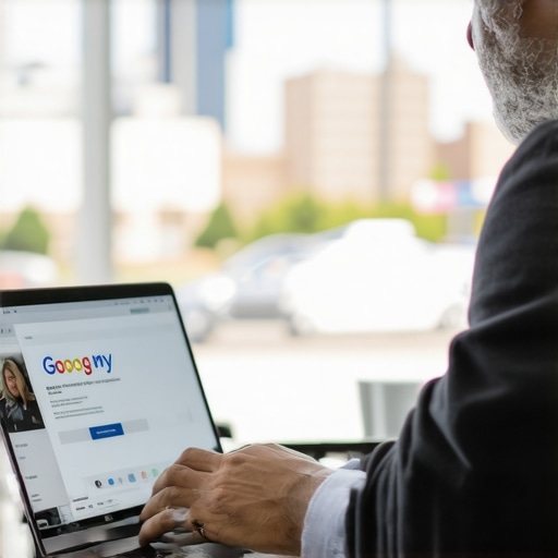Business owner updating Google My Business profile on laptop in Durham