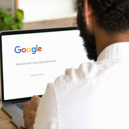 Business owner editing Google My Business listing on laptop