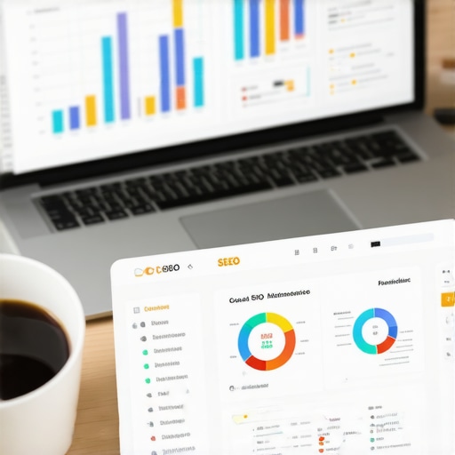 Desk setup with SEO dashboards and tools for maintaining local SEO in Durham.