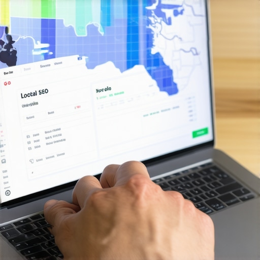 Person reviewing local SEO analytics with North Carolina map in background