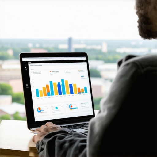 A person analyzing local SEO data on a laptop with Durham cityscape behind.