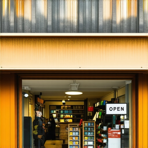 Busy Durham storefront with open sign and customers