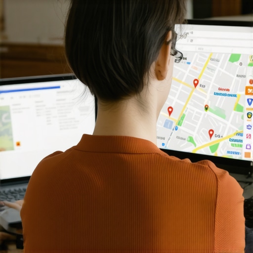 Business owner working on local SEO for Durham shop with city landmarks