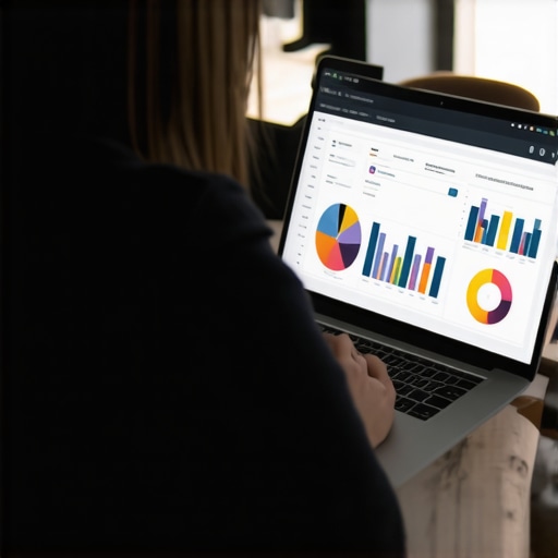 Durham Local SEO in Action Business owner analyzing local SEO performance on a laptop with cityscape background