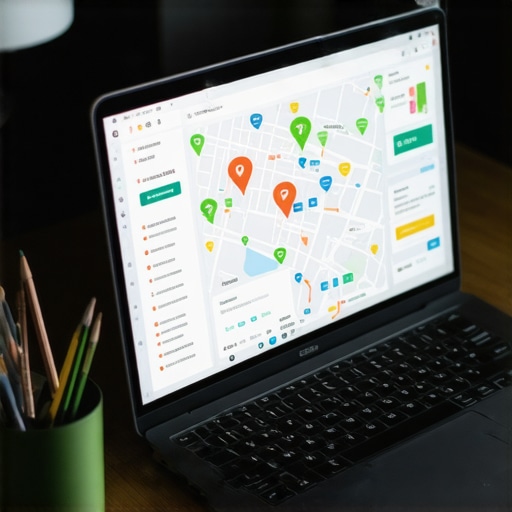 Local SEO Dashboard Laptop screen showing local SEO analytics with Durham city map