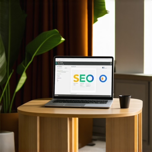 Local SEO Strategy Workspace A workspace showing charts and a laptop with local SEO analysis