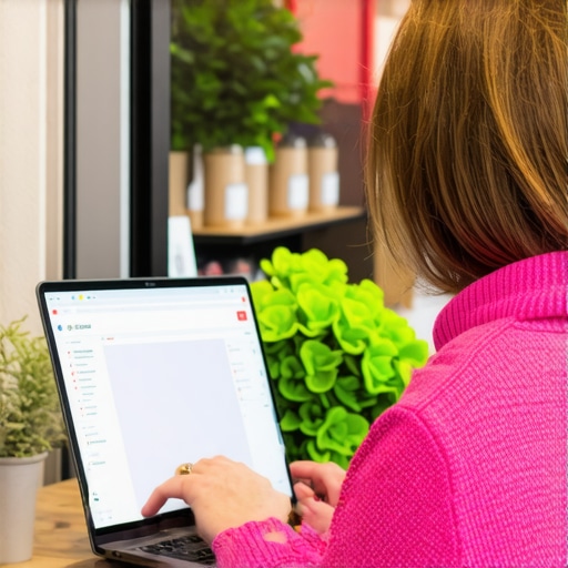 Business owner optimizing GMB profile on laptop inside a Durham shop