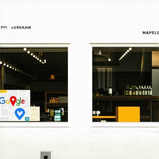 Bright and inviting Durham storefront with Google Maps overlay