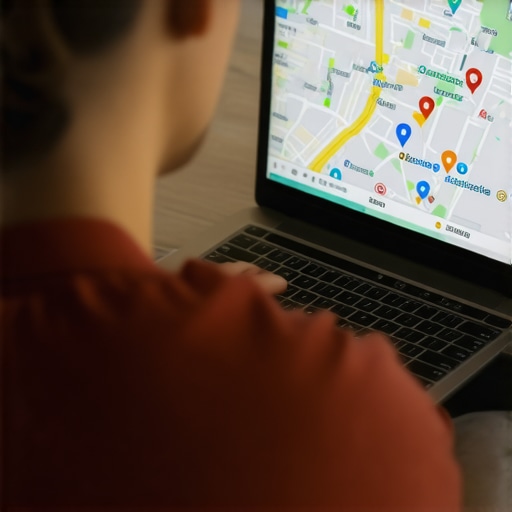 Person editing business listings on a laptop with maps and directories