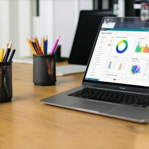 Laptop showing local SEO analytics dashboard with marketing tools