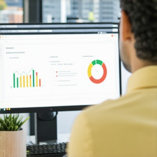 Business owner reviewing local SEO metrics with Durham skyline behind
