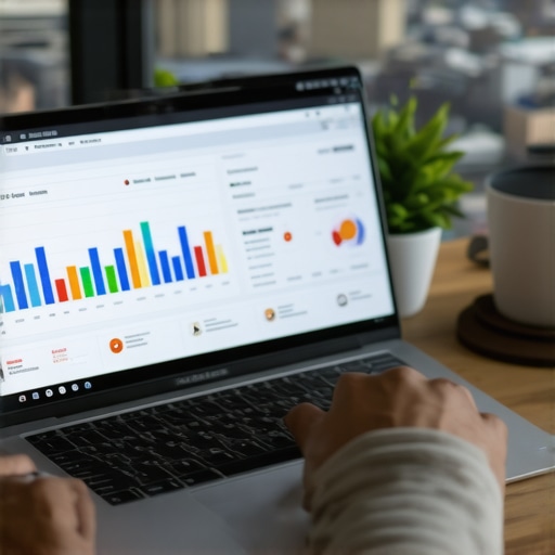 Person analyzing local SEO metrics on a laptop with Durham cityscape in background.