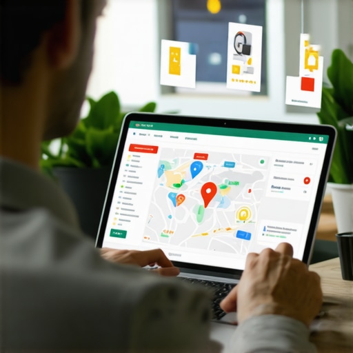 Business owner reviewing local SEO performance with maps and reviews