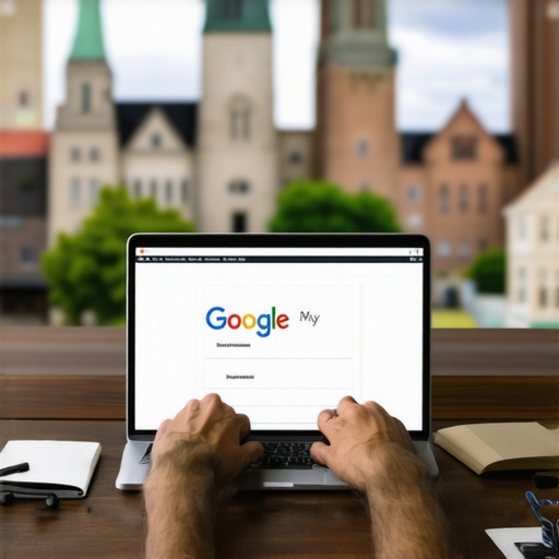 Person editing Google My Business profile with North Carolina landmarks in background