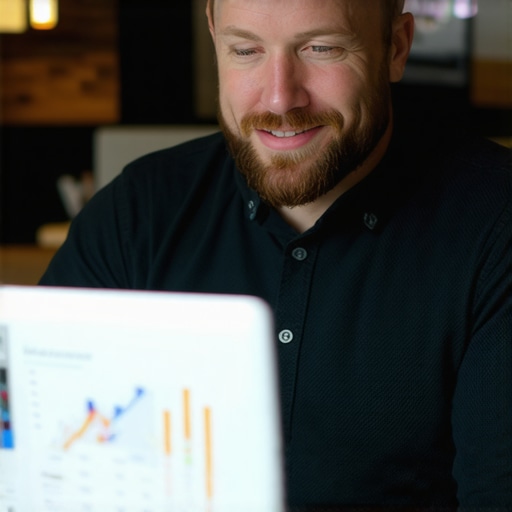 Business owner reviewing analytics on a laptop to maintain local SEO success