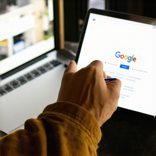 Business owner updating Google profile with Durham storefront in background