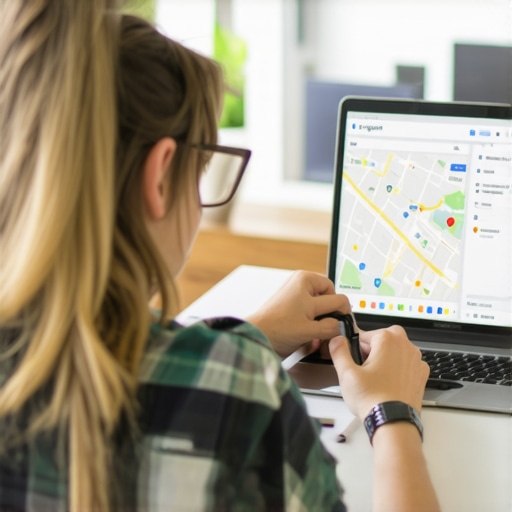 Business owner adjusting GMB profile settings on laptop for better visibility